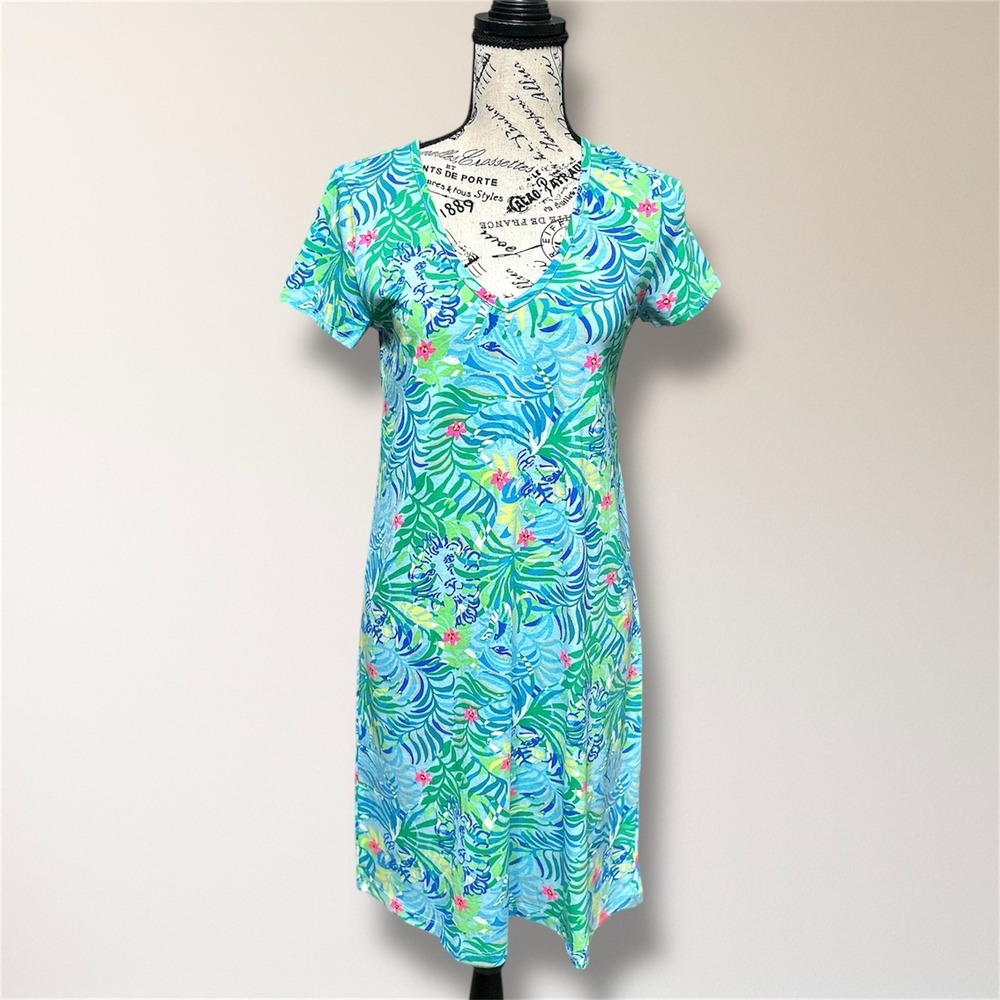 Lilly Pulitzer Etta Dress XS Blue Green‎ Via Parigi Floral Lions Resort NWOT